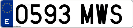 Ejemplo de matrícula de coche ordinaria 0593 MWS