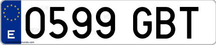 Ejemplo de matrícula de coche ordinaria 0599 GBT