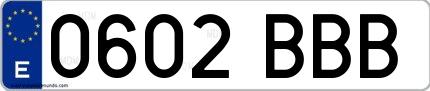 Ejemplo de matrícula española 0602 BBB