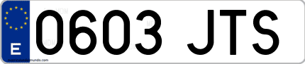 Ejemplo de matrícula de coche ordinaria 0603 JTS