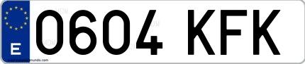 Ejemplo de matrícula española 0604 KFK