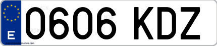 Ejemplo de matrícula de coche ordinaria 0606 KDZ