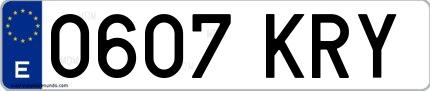 Ejemplo de matrícula española 0607 KRY