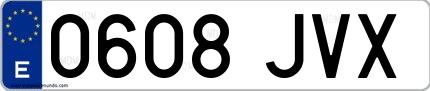 Ejemplo de matrícula española 0608 JVX