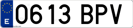 Ejemplo de matrícula de coche ordinaria 0613 BPV