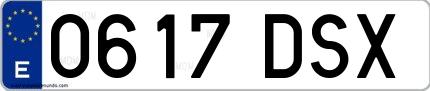 Ejemplo de matrícula española 0617 DSX