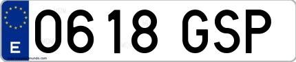Ejemplo de matrícula española 0618 GSP