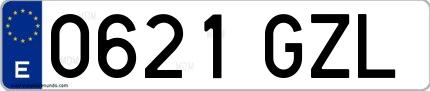 Ejemplo de matrícula española 0621 GZL