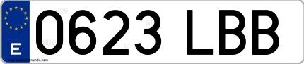 Ejemplo de matrícula española 0623 LBB