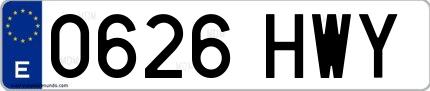 Ejemplo de matrícula española 0626 HWY