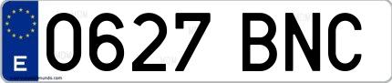 Ejemplo de matrícula española 0627 BNC