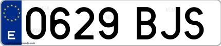Ejemplo de matrícula española 0629 BJS