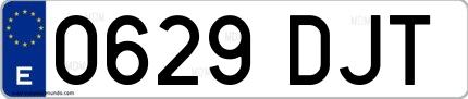 Ejemplo de matrícula española 0629 DJT