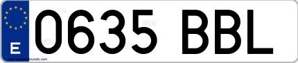 Ejemplo de matrícula española 0635 BBL