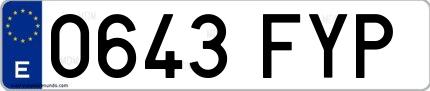 Ejemplo de matrícula española 0643 FYP