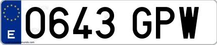 Ejemplo de matrícula española 0643 GPW