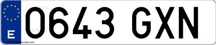 Ejemplo de matrícula española 0643 GXN