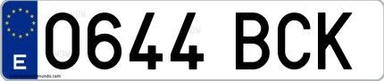 Ejemplo de matrícula española 0644 BCK