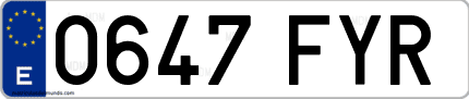 Ejemplo de matrícula de coche ordinaria 0647 FYR
