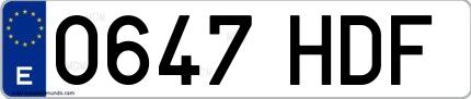 Ejemplo de matrícula española 0647 HDF