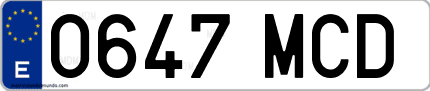 Ejemplo de matrícula de coche ordinaria 0647 MCD