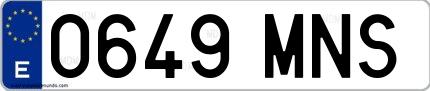 Ejemplo de matrícula española 0649 MNS