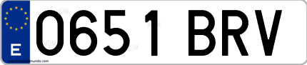 Ejemplo de matrícula de coche ordinaria 0651 BRV
