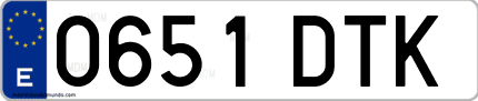 Ejemplo de matrícula de coche ordinaria 0651 DTK