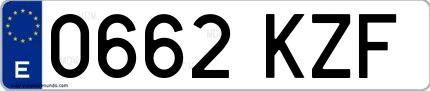 Ejemplo de matrícula española 0662 KZF