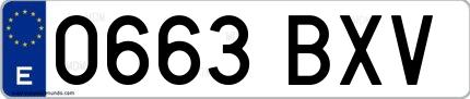 Ejemplo de matrícula española 0663 BXV