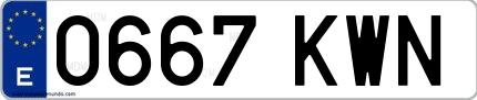 Ejemplo de matrícula española 0667 KWN