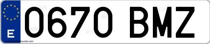 Ejemplo de matrícula española 0670 BMZ