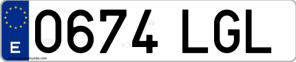 Ejemplo de matrícula de coche ordinaria 0674 LGL