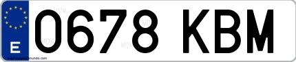 Ejemplo de matrícula española 0678 KBM