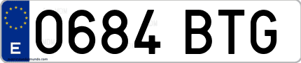 Ejemplo de matrícula de coche ordinaria 0684 BTG