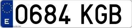 Ejemplo de matrícula española 0684 KGB