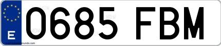 Ejemplo de matrícula española 0685 FBM