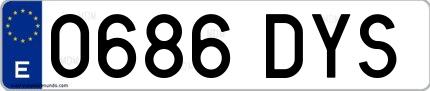 Ejemplo de matrícula española 0686 DYS
