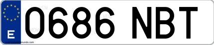 Ejemplo de matrícula española 0686 NBT