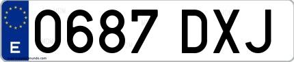 Ejemplo de matrícula española 0687 DXJ