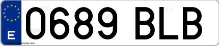 Ejemplo de matrícula de coche ordinaria 0689 BLB