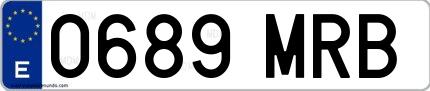 Ejemplo de matrícula española 0689 MRB