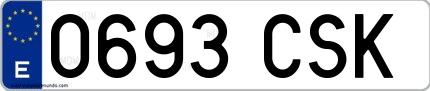 Ejemplo de matrícula española 0693 CSK
