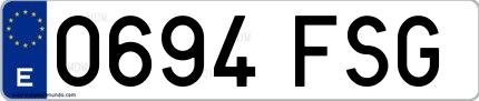 Ejemplo de matrícula española 0694 FSG
