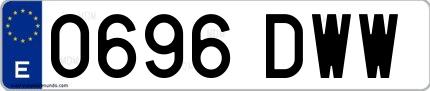 Ejemplo de matrícula española 0696 DWW