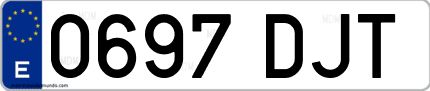Ejemplo de matrícula de coche ordinaria 0697 DJT