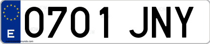 Ejemplo de matrícula de coche ordinaria 0701 JNY