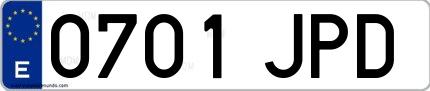 Ejemplo de matrícula española 0701 JPD