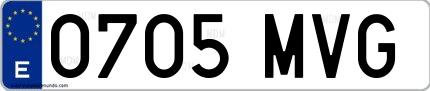 Ejemplo de matrícula española 0705 MVG