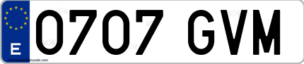 Ejemplo de matrícula de coche ordinaria 0707 GVM